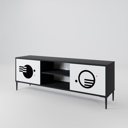 BLACK AND WHITE COMBINATION 2-Door TV Stand in Black Finish