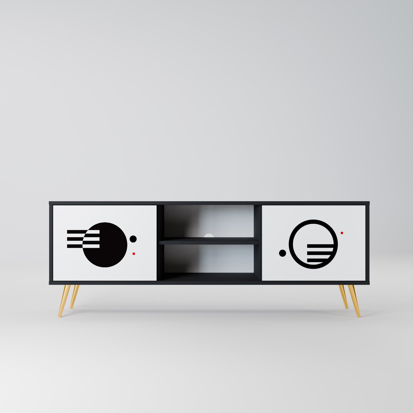 BLACK AND WHITE COMBINATION 2-Door TV Stand in Black Finish