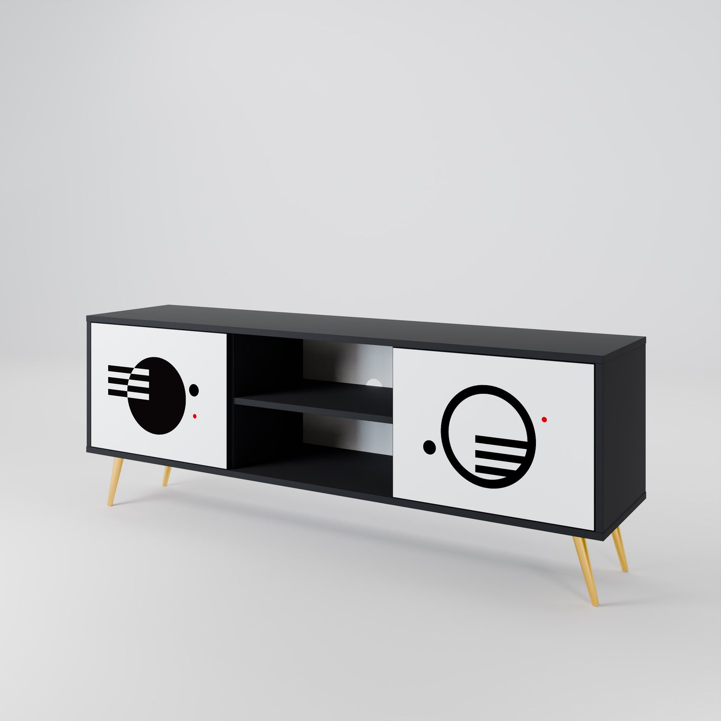 BLACK AND WHITE COMBINATION 2-Door TV Stand in Black Finish