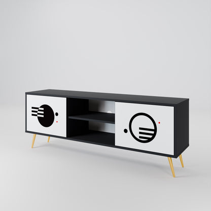 BLACK AND WHITE COMBINATION 2-Door TV Stand in Black Finish