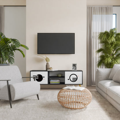 BLACK AND WHITE COMBINATION 2-Door TV Stand in Black Finish