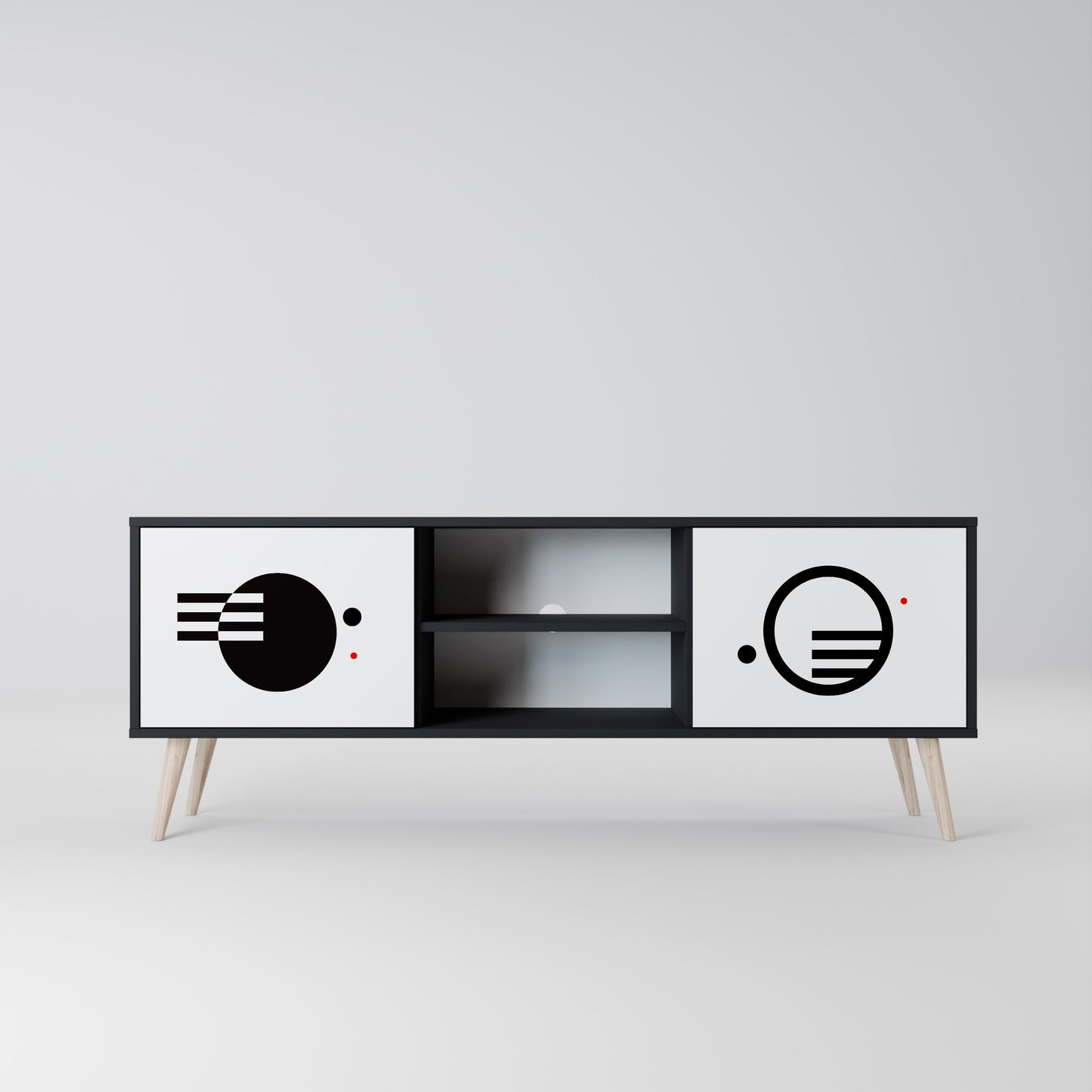 BLACK AND WHITE COMBINATION 2-Door TV Stand in Black Finish