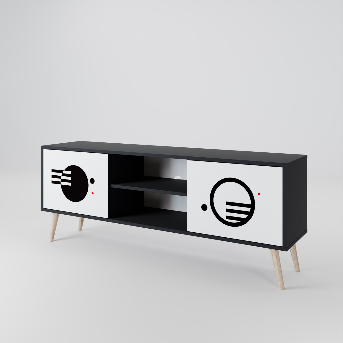 BLACK AND WHITE COMBINATION 2-Door TV Stand in Black Finish