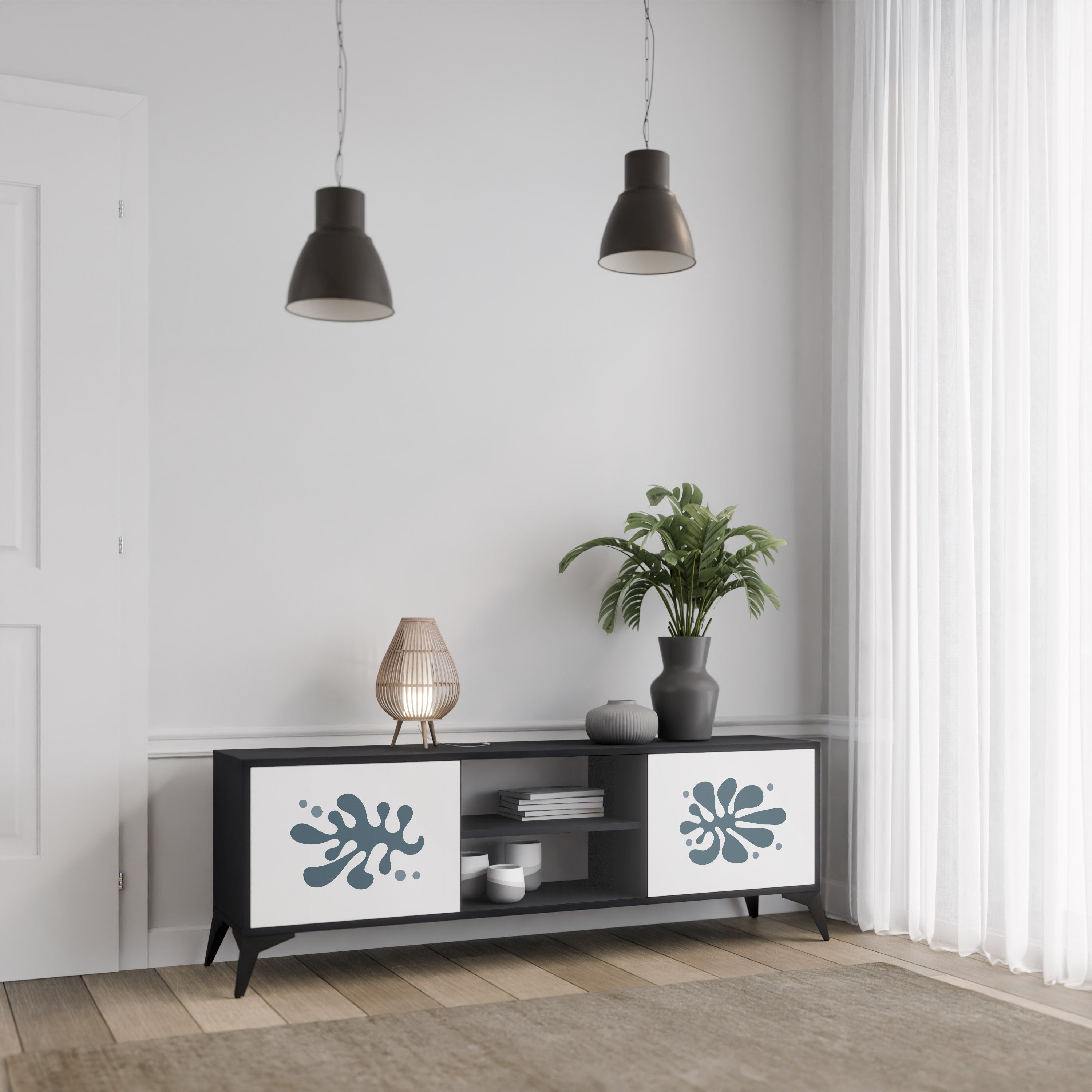 WONDERLAND VEGETATION 2-dörrars TV-bänk i svart finish