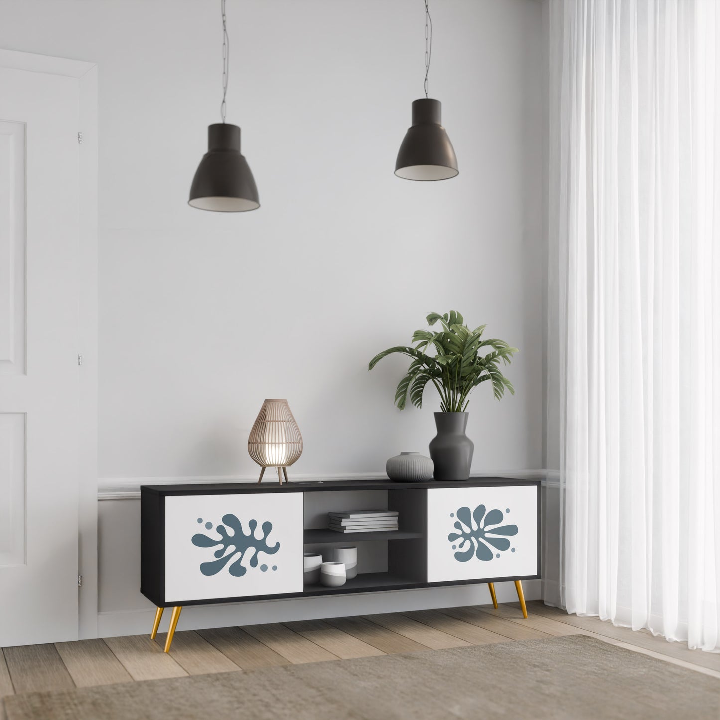 WONDERLAND VEGETATION 2-dörrars TV-bänk i svart finish