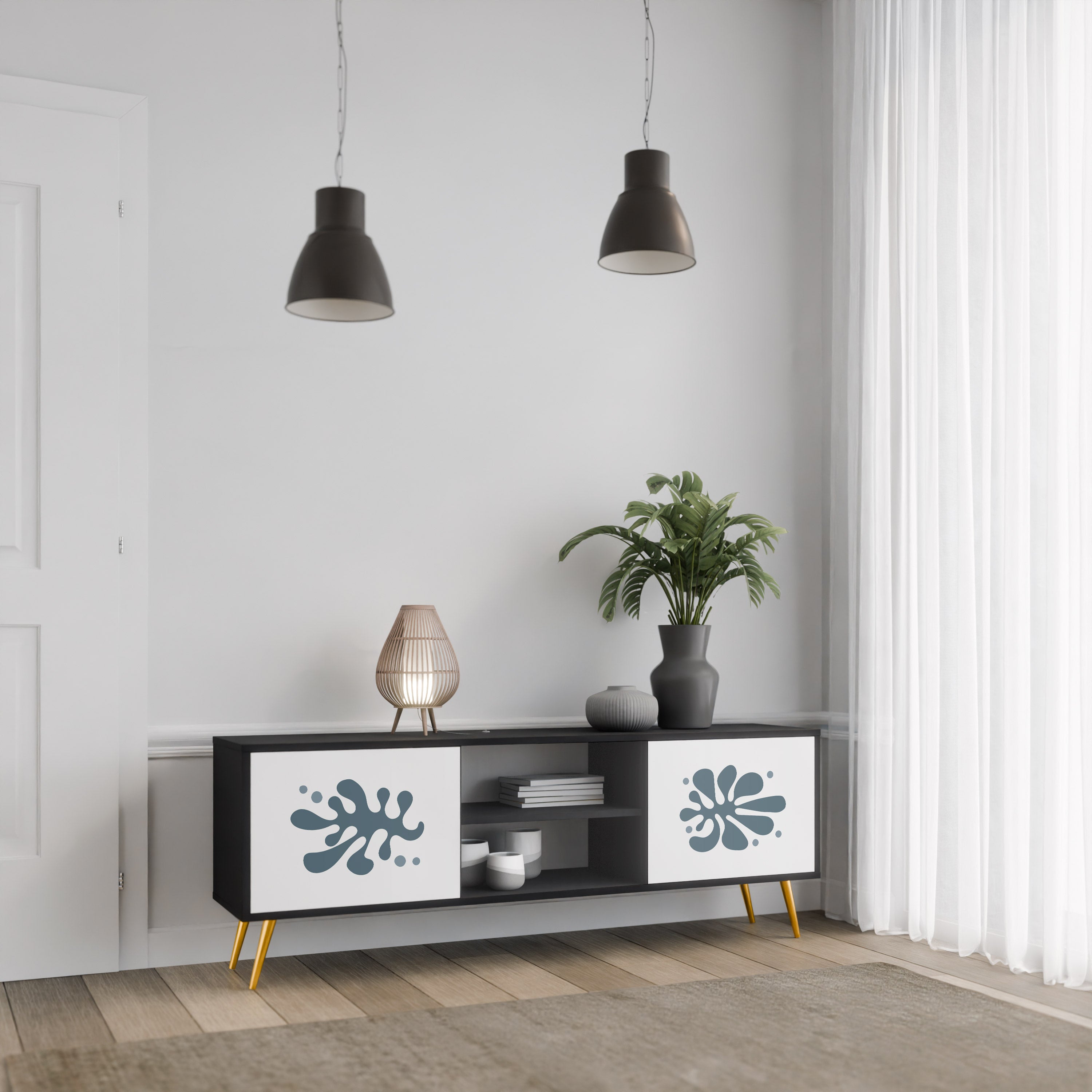 WONDERLAND VEGETATION 2-dörrars TV-bänk i svart finish