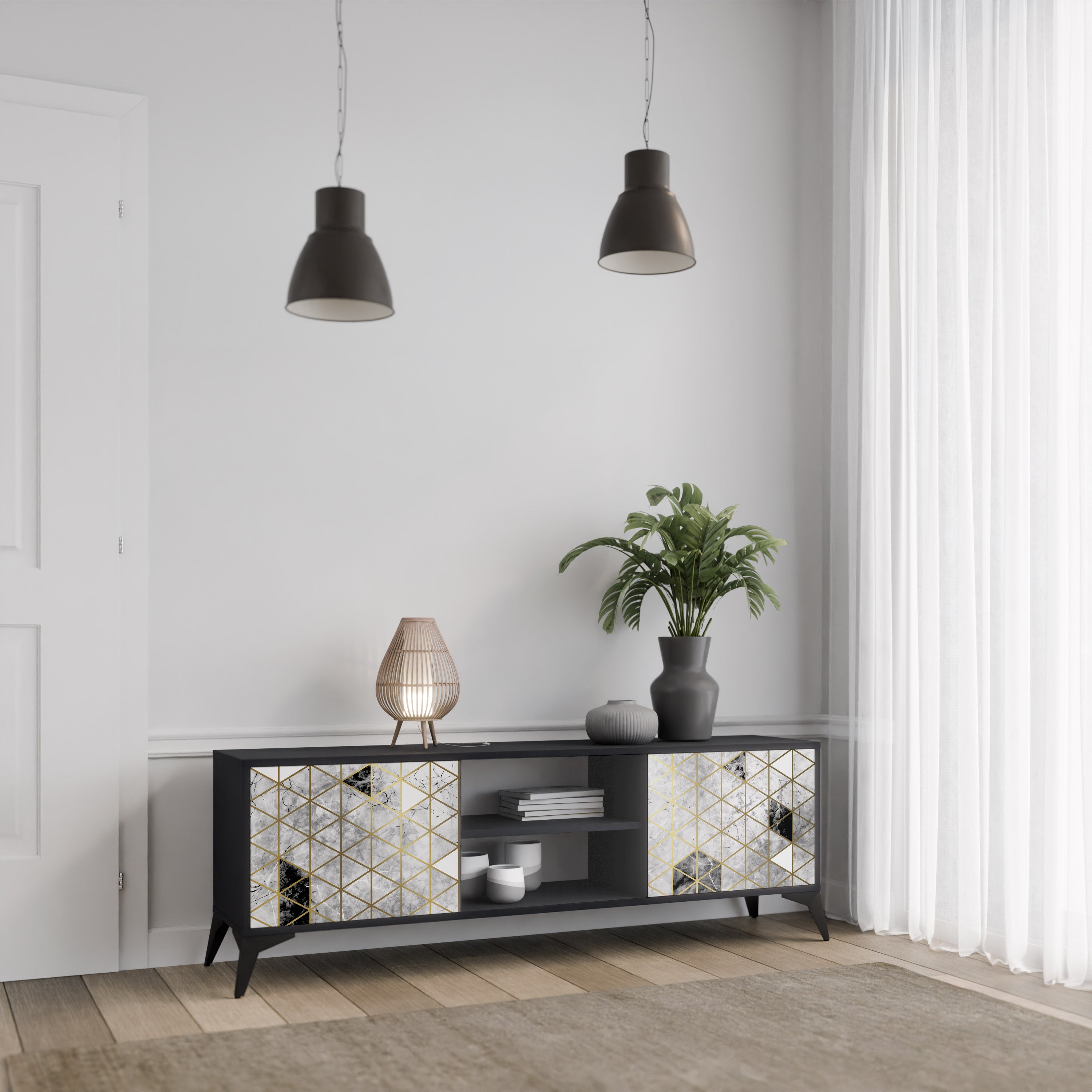 ASHEN ARIA TV-bänk med 2 dörrar i svart finish