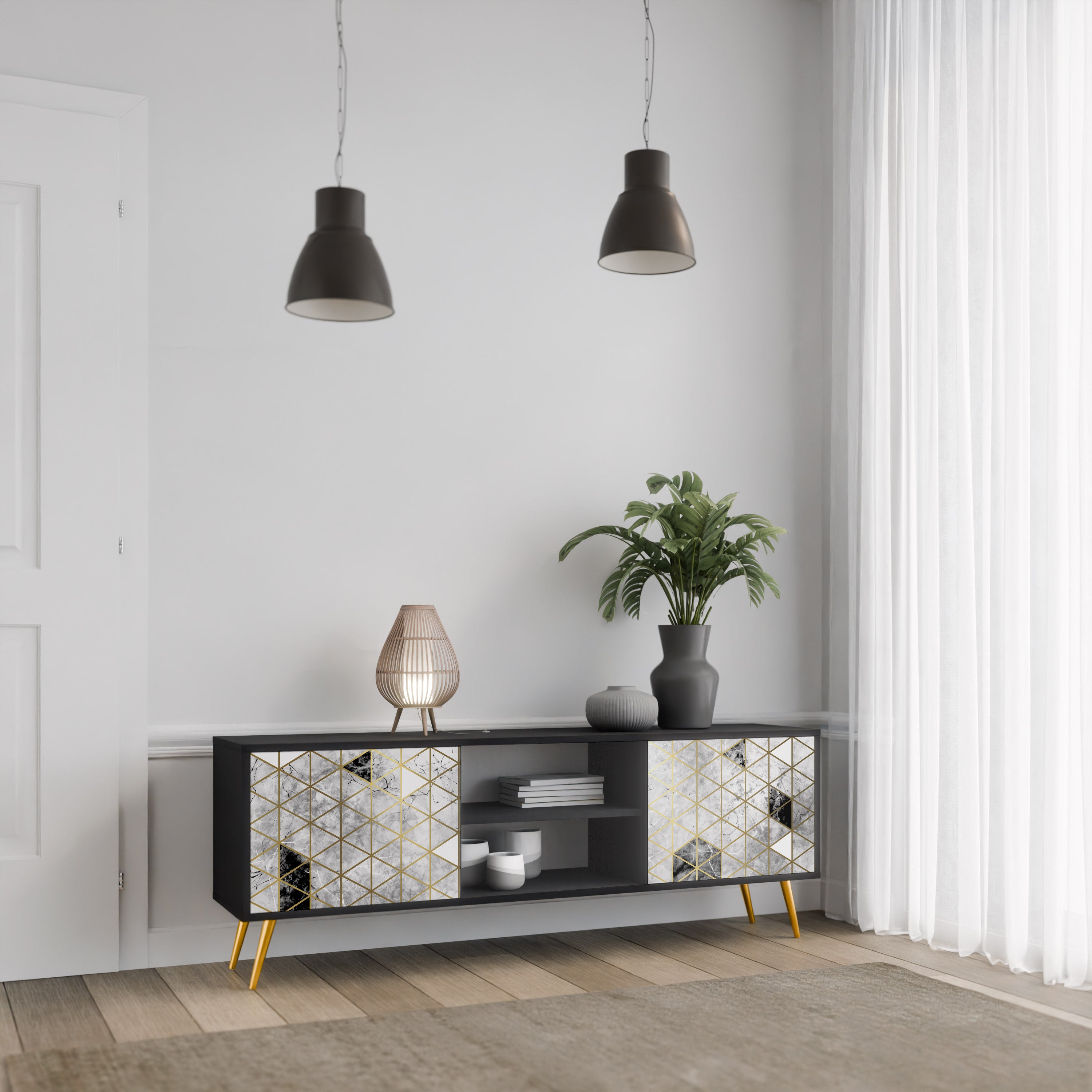 ASHEN ARIA TV-bänk med 2 dörrar i svart finish