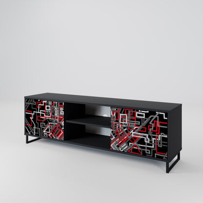 BROKEN LINES 2-Door TV Stand in Black Finish
