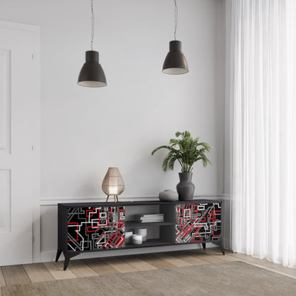BROKEN LINES 2-Door TV Stand in Black Finish