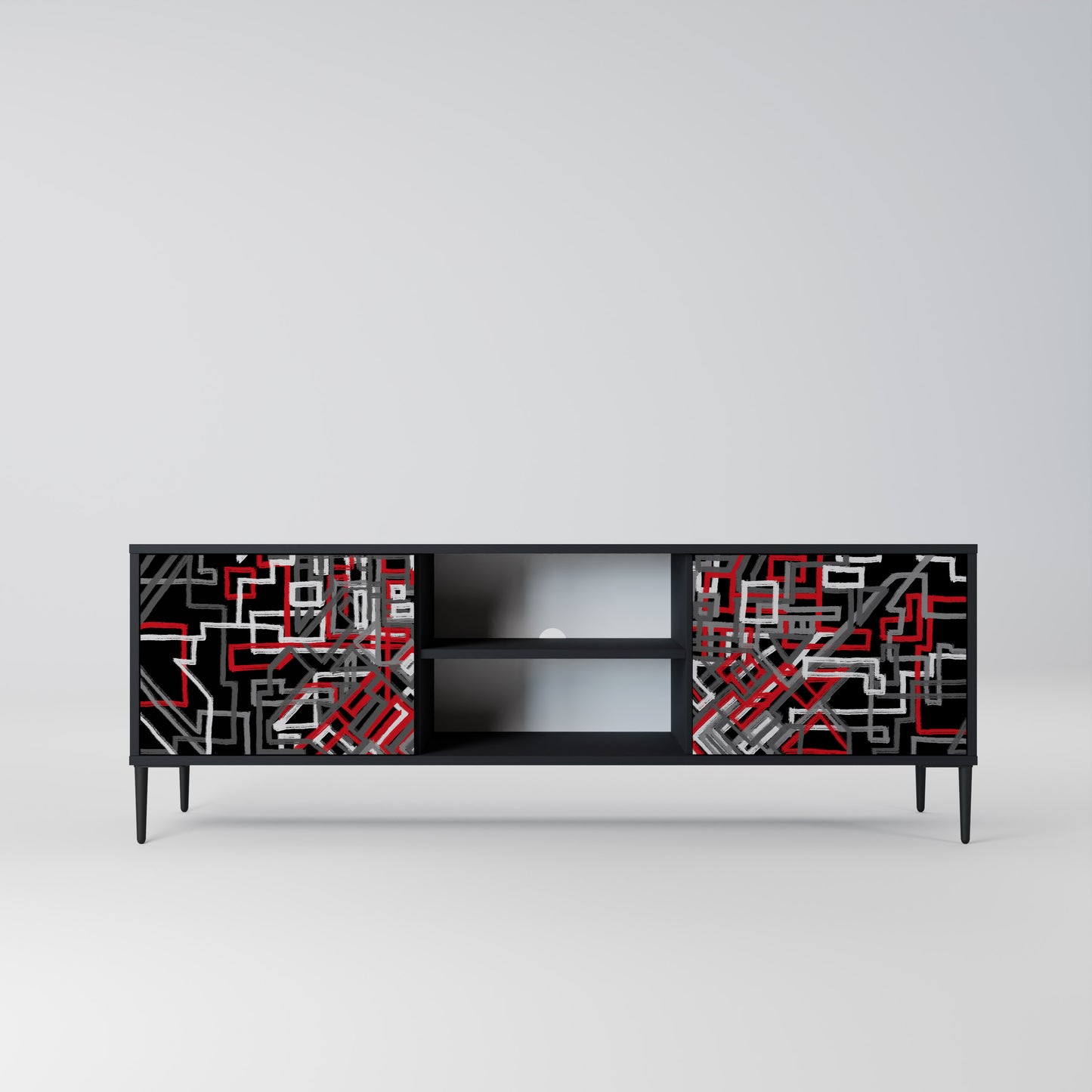 BROKEN LINES 2-Door TV Stand in Black Finish
