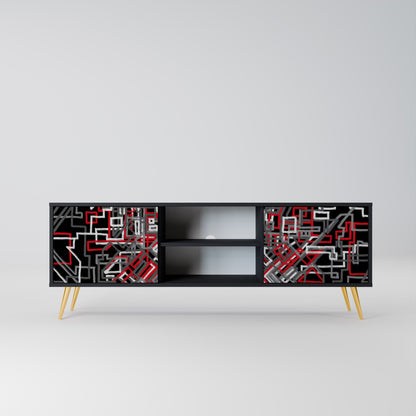 BROKEN LINES 2-Door TV Stand in Black Finish