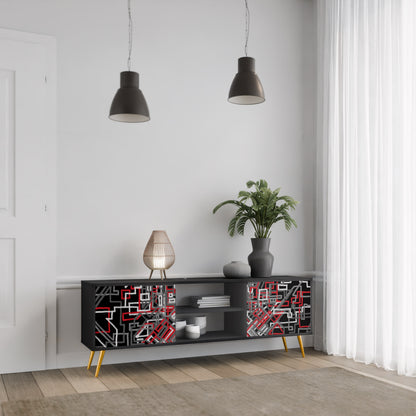 BROKEN LINES 2-Door TV Stand in Black Finish