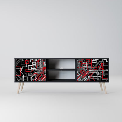 BROKEN LINES 2-Door TV Stand in Black Finish