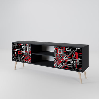 BROKEN LINES 2-Door TV Stand in Black Finish