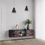 BROKEN LINES 2-Door TV Stand in Black Finish