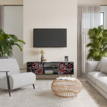 BROKEN LINES 2-Door TV Stand in Black Finish