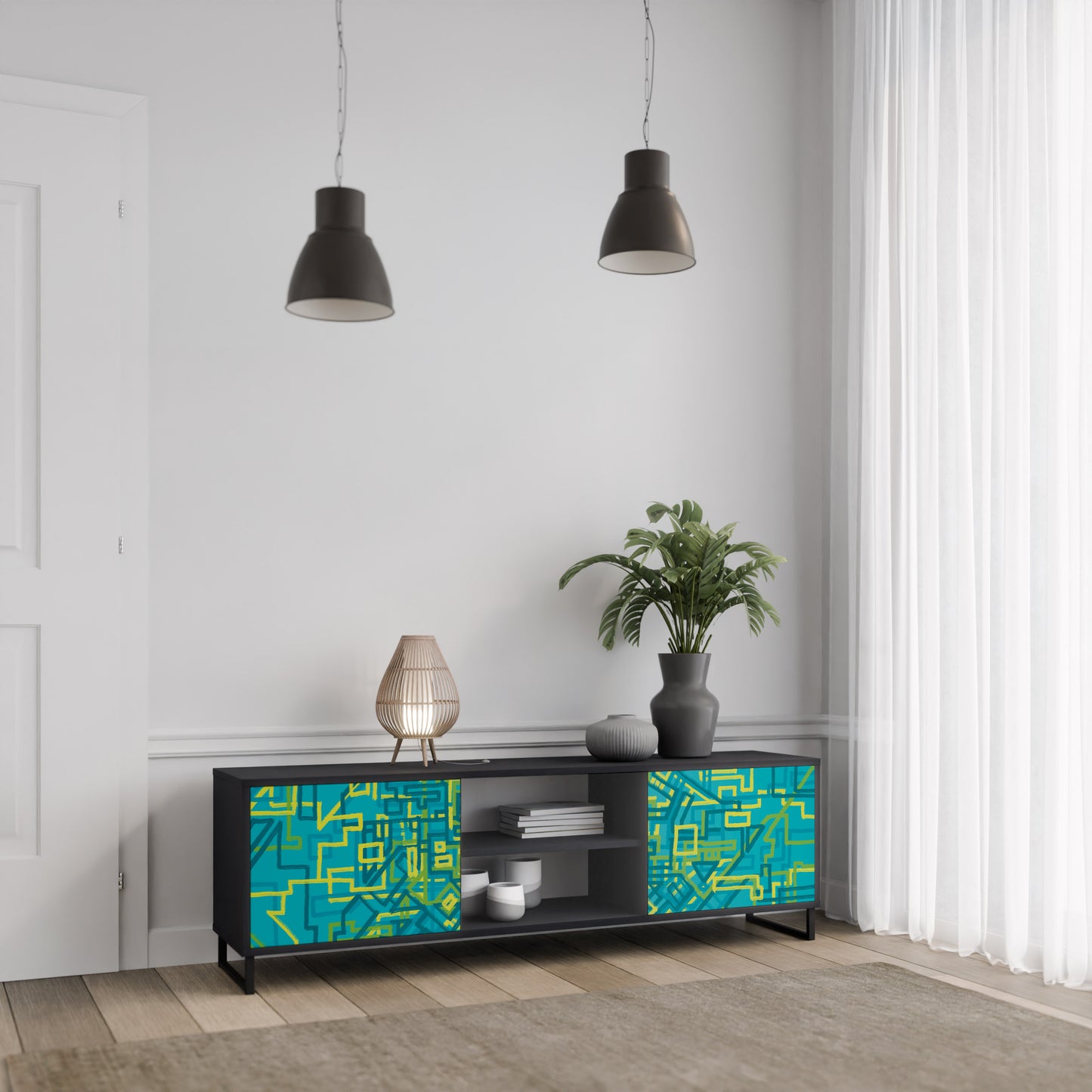 NOSTALGISKA MINNEN 2-dörrars TV-bänk i svart finish