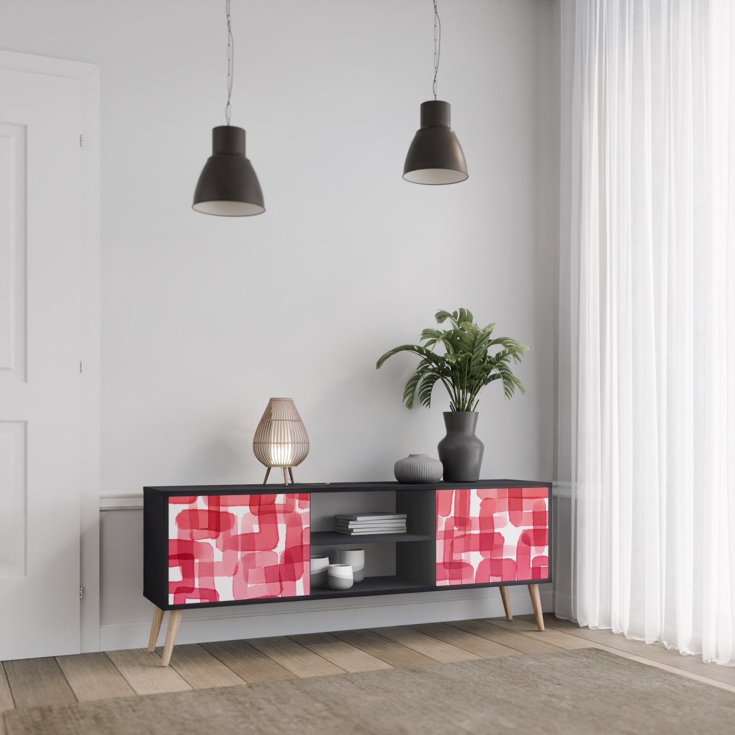 KALEIDOSKOPISK KUBISM 2-dörrars TV-bänk i svart finish