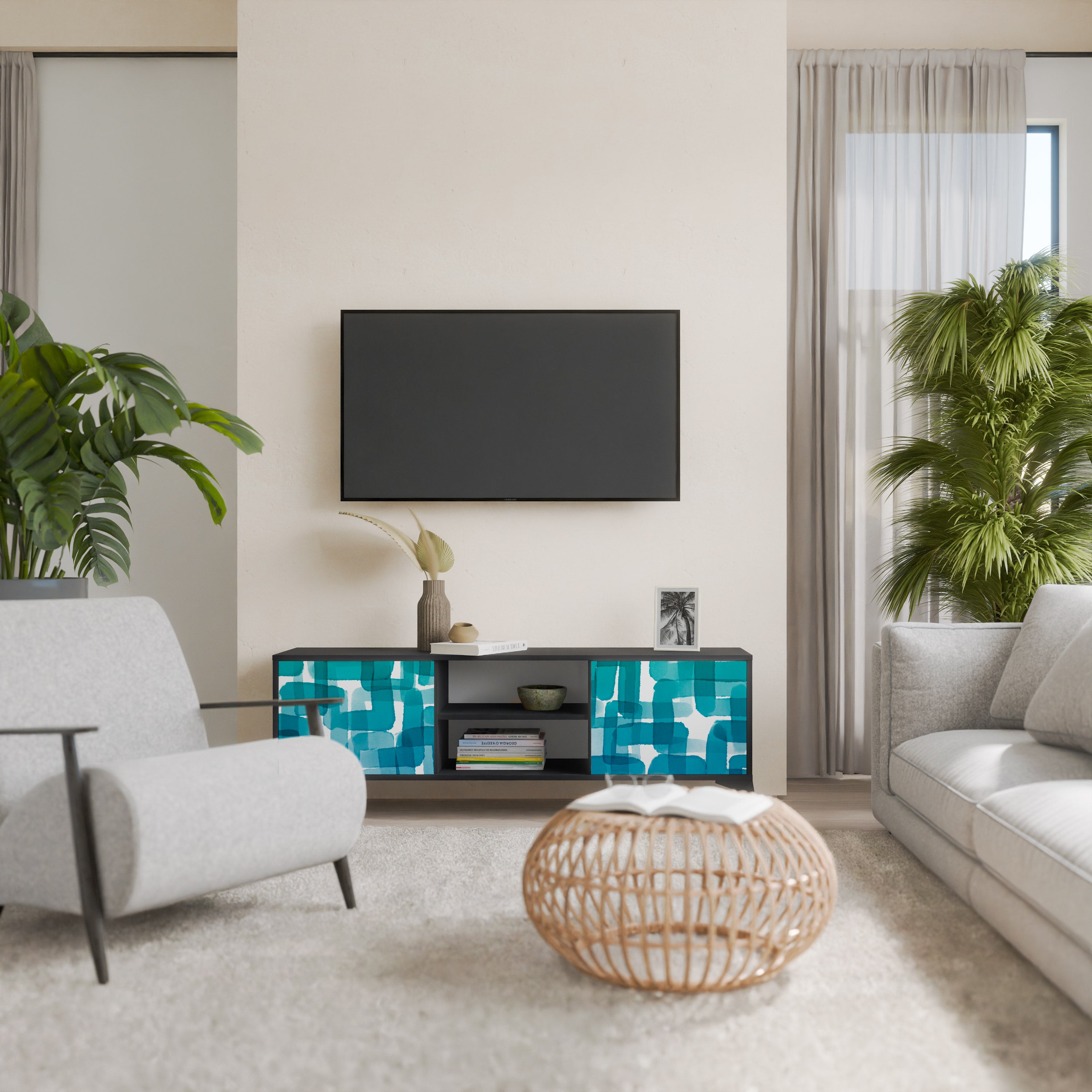 TURKOS RECTANGLES 2-dörrars TV-bänk i svart finish