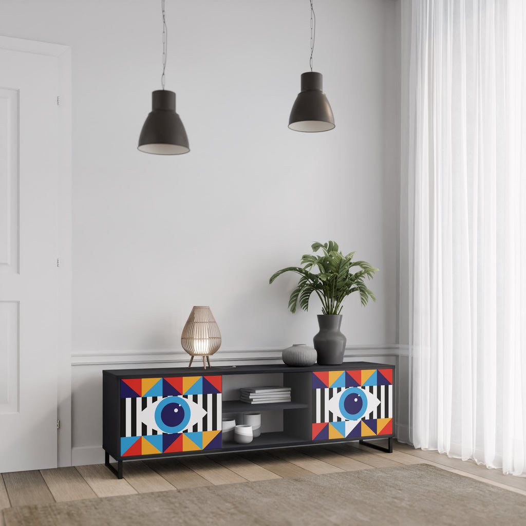 ABSTRAKTION OCH GEOMETRI 2-dörrars TV-bänk i svart finish