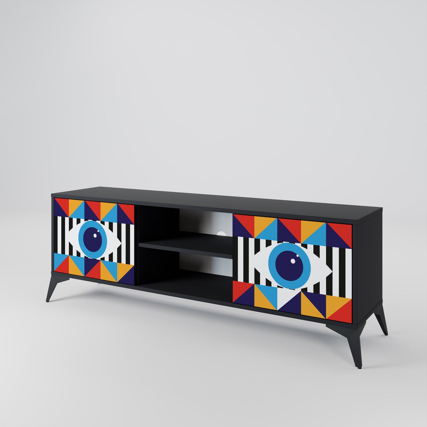 ABSTRAKTION OCH GEOMETRI 2-dörrars TV-bänk i svart finish
