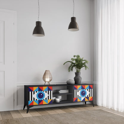 ABSTRAKTION OCH GEOMETRI 2-dörrars TV-bänk i svart finish