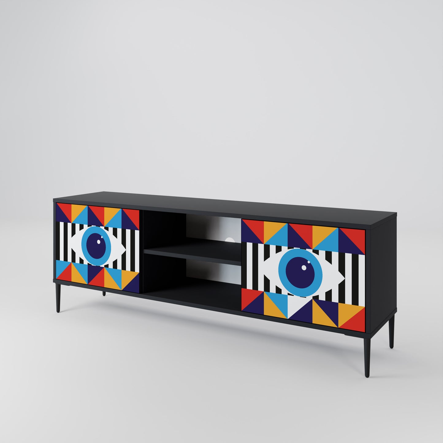 ABSTRAKTION OCH GEOMETRI 2-dörrars TV-bänk i svart finish