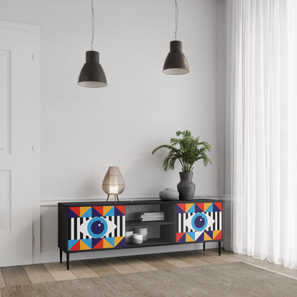 ABSTRAKTION OCH GEOMETRI 2-dörrars TV-bänk i svart finish