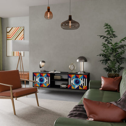 ABSTRAKTION OCH GEOMETRI 2-dörrars TV-bänk i svart finish