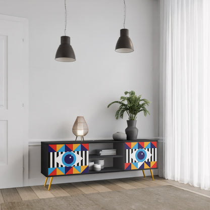 ABSTRAKTION OCH GEOMETRI 2-dörrars TV-bänk i svart finish