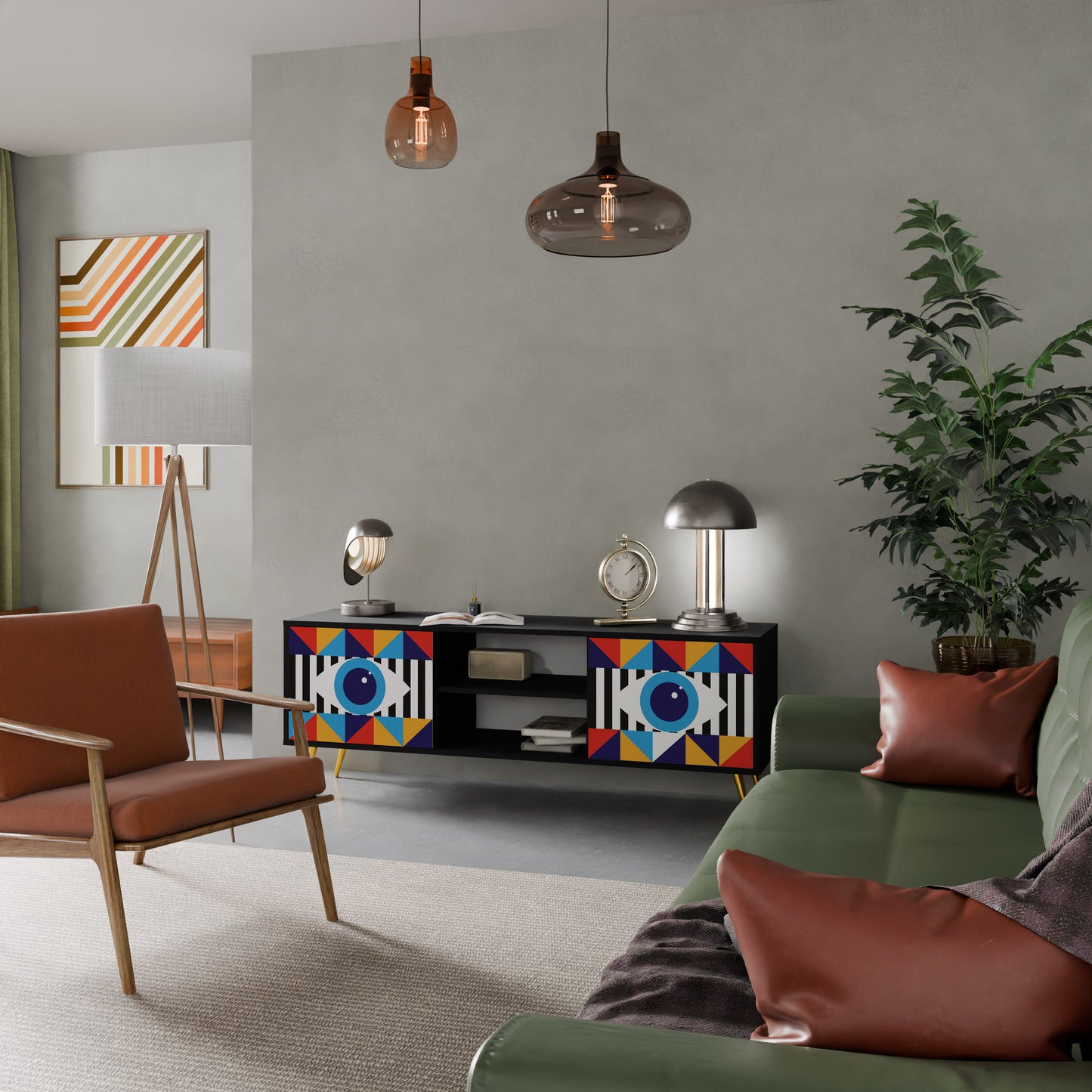 ABSTRAKTION OCH GEOMETRI 2-dörrars TV-bänk i svart finish