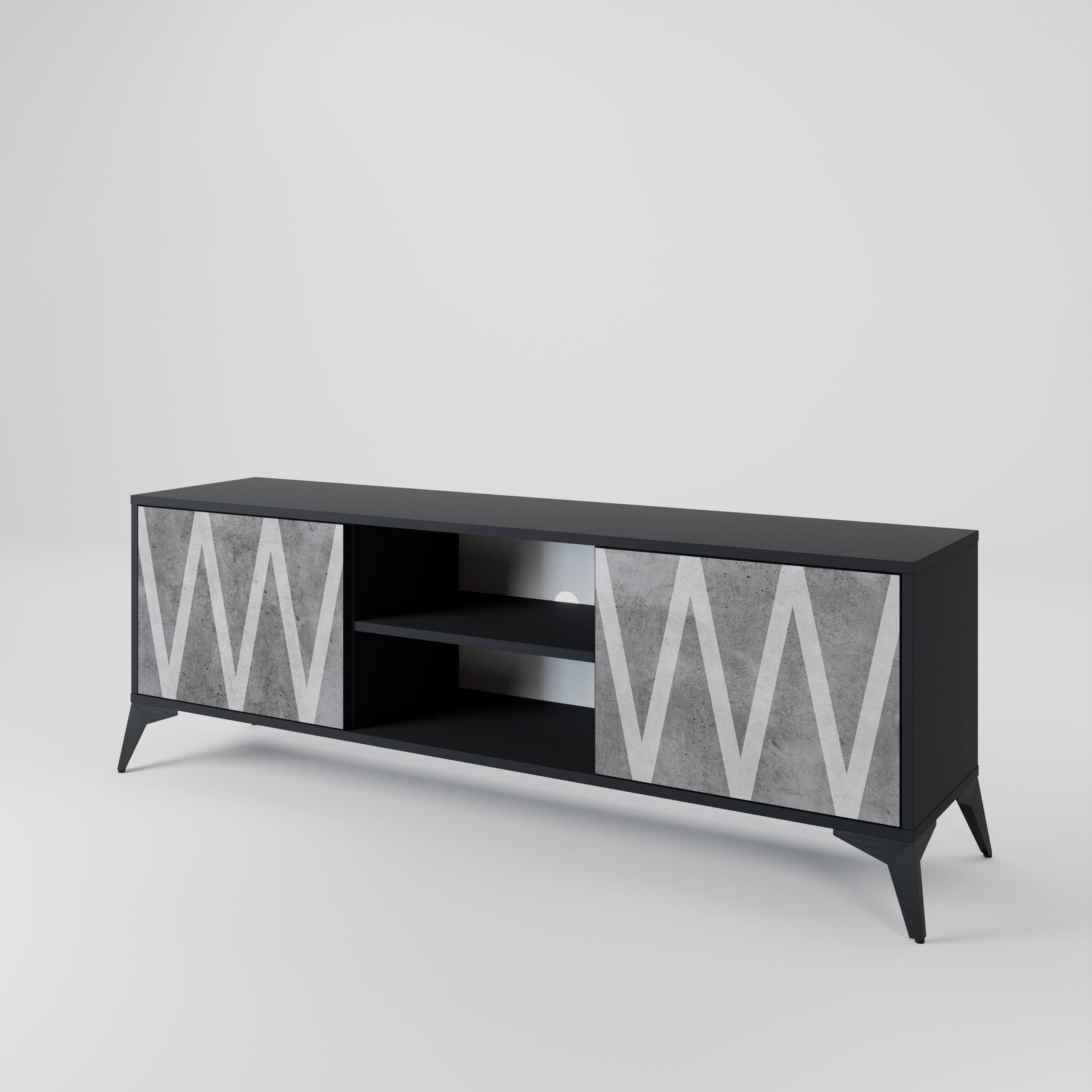 SOLID ZIG ZAG 2-dörrars TV-bänk i svart finish