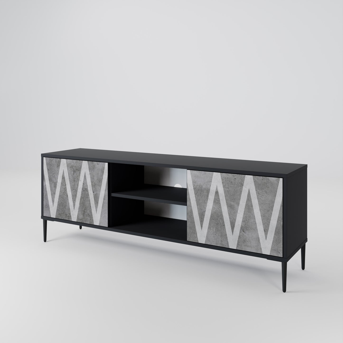 SOLID ZIG ZAG 2-dörrars TV-bänk i svart finish