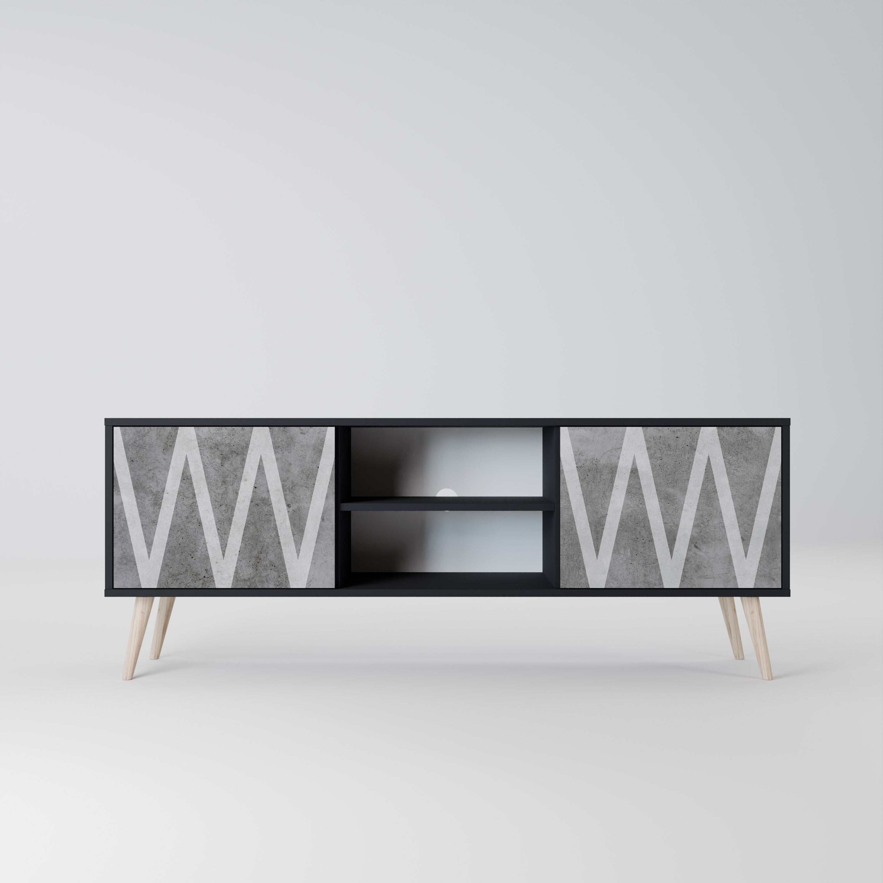 SOLID ZIG ZAG 2-dörrars TV-bänk i svart finish