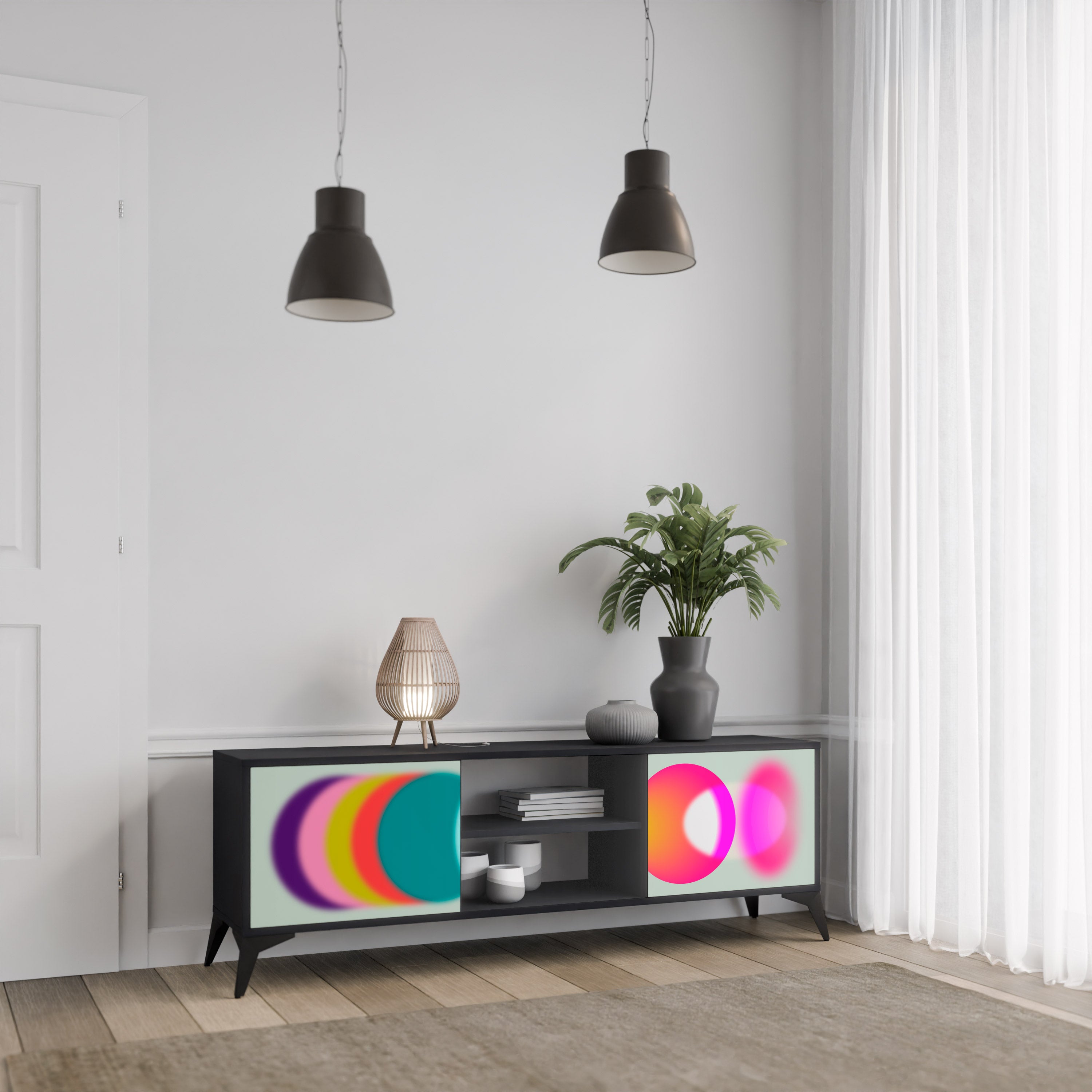 SYMPHONY OF COLOURS 2-dörrars TV-bänk i svart finish