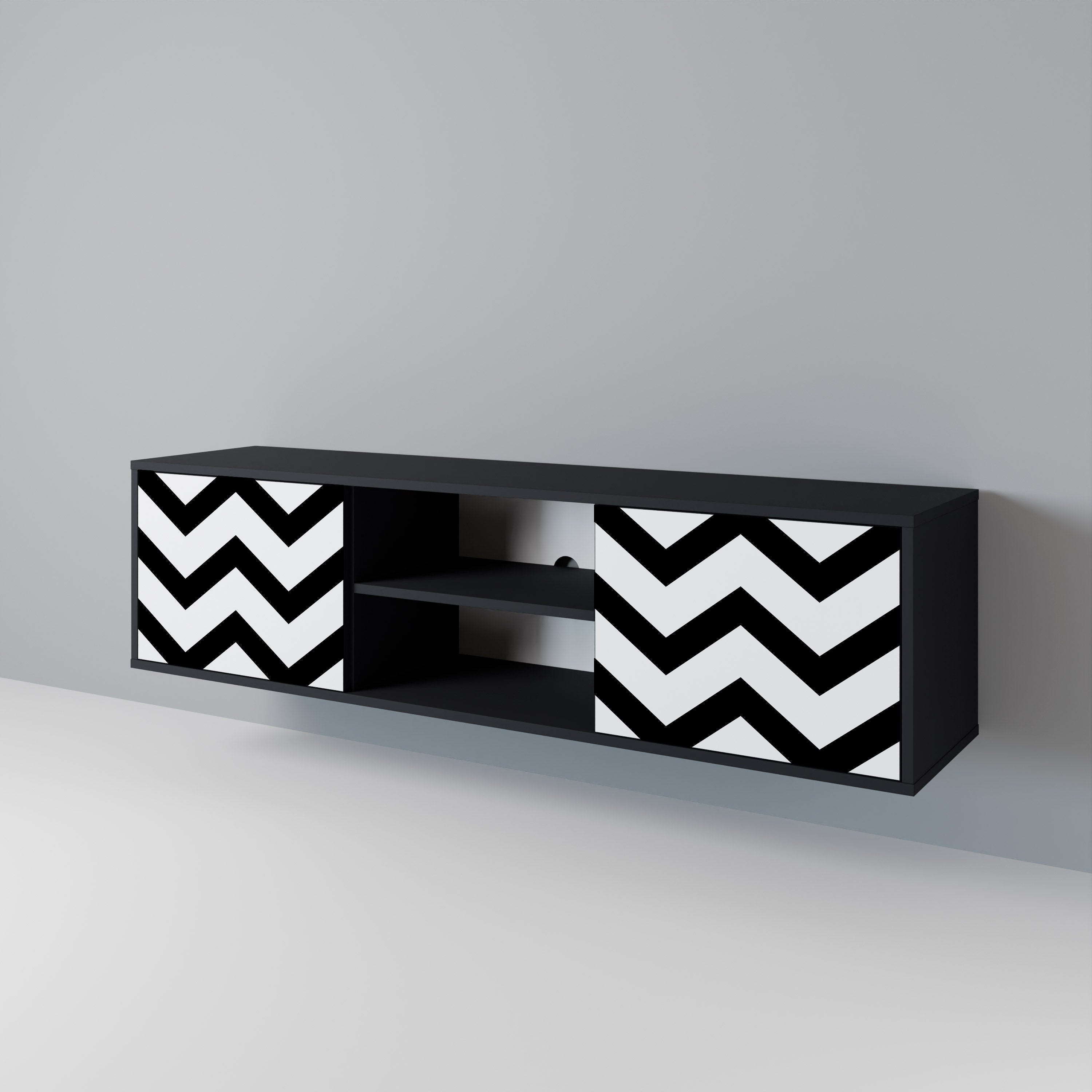 CLASSIC ZIG ZAG 2-dörrars TV-bänk i svart finish