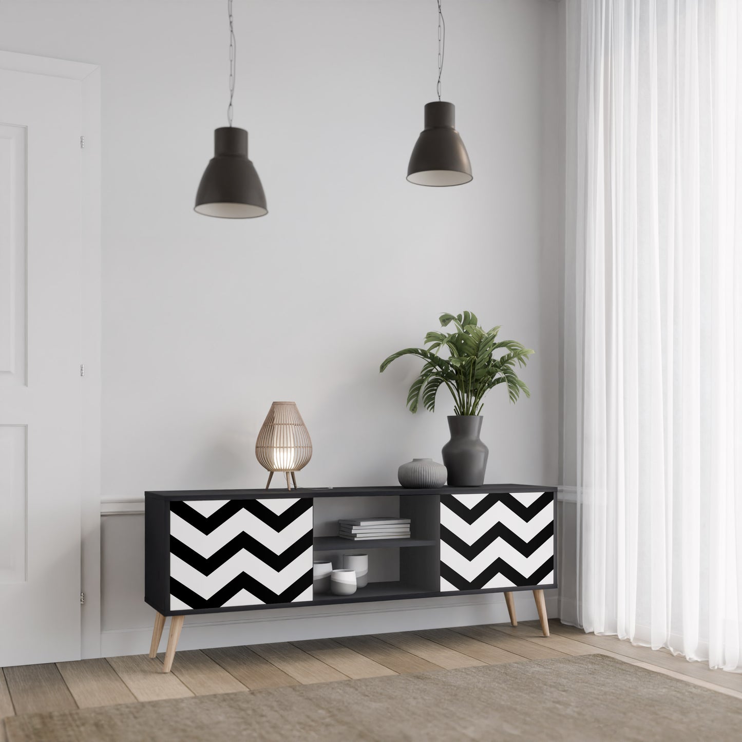 CLASSIC ZIG ZAG 2-dörrars TV-bänk i svart finish