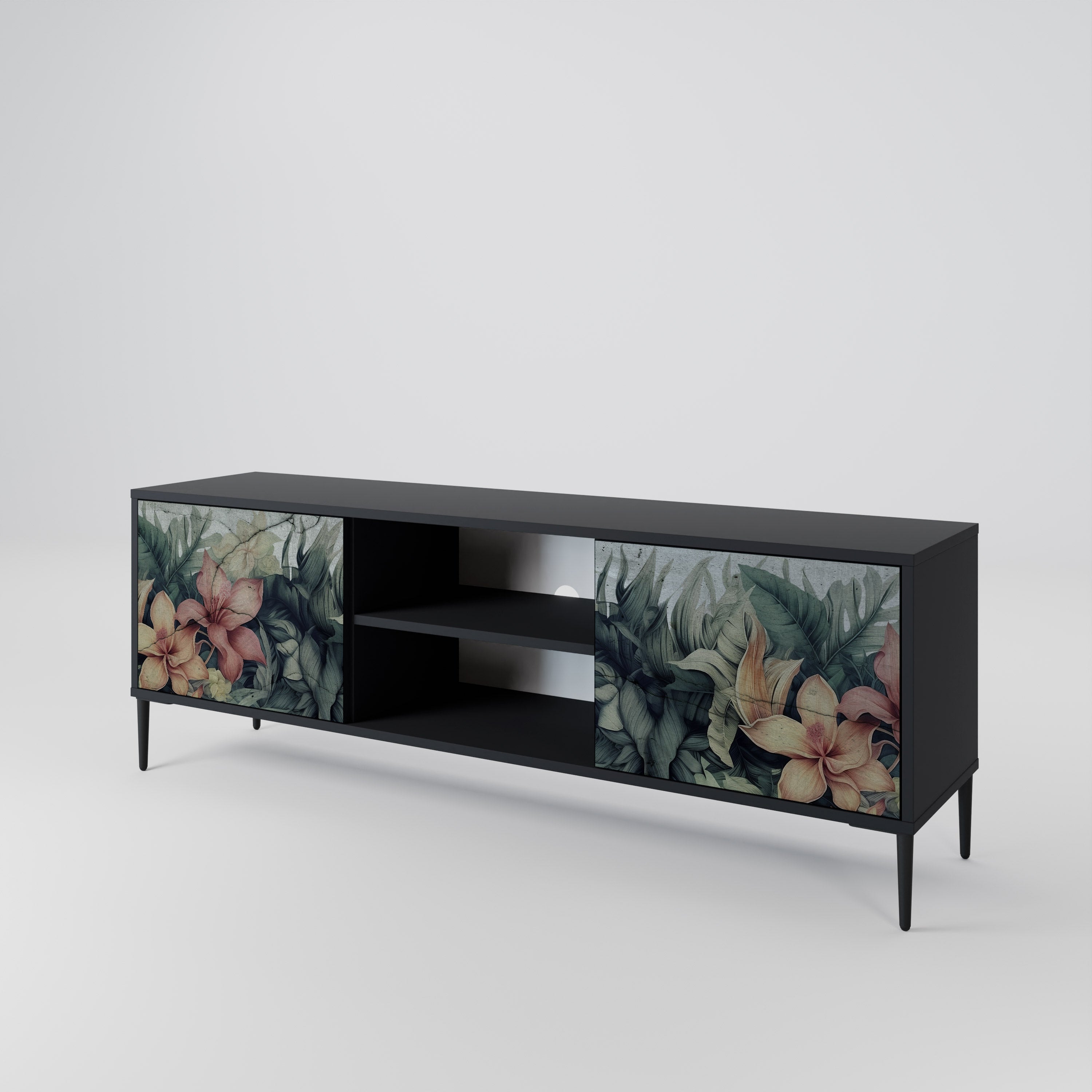 HEAVENLY BLOOM 2-dörrars TV-bänk i svart finish
