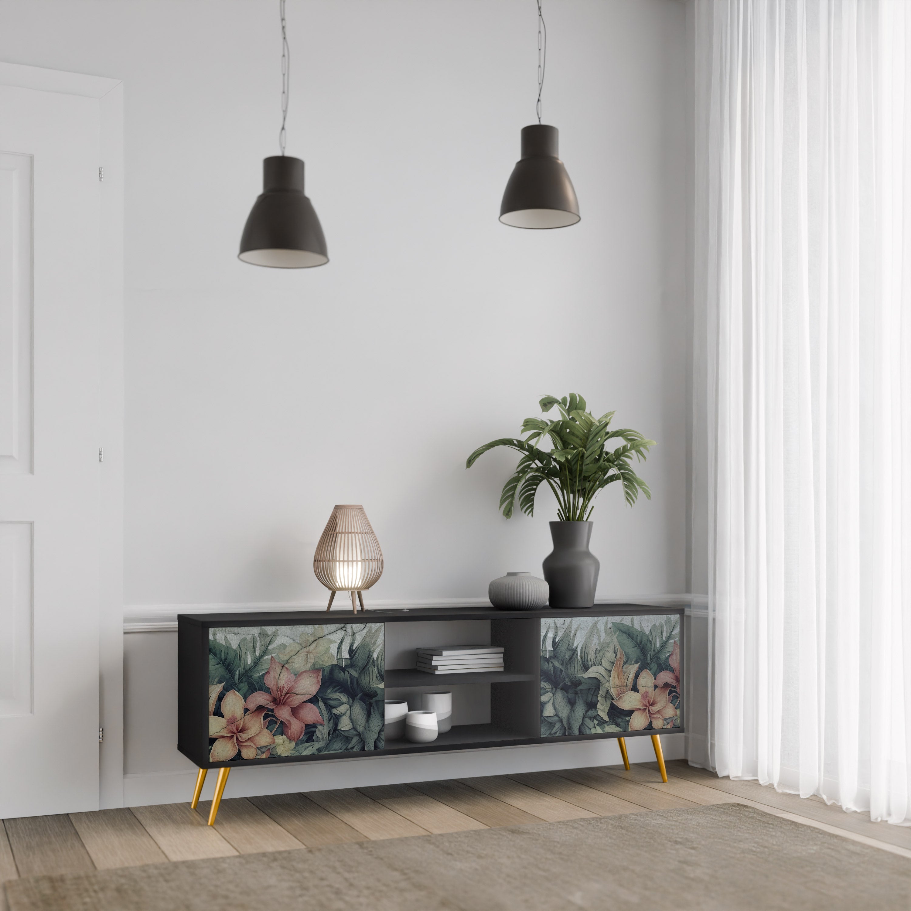 HEAVENLY BLOOM 2-dörrars TV-bänk i svart finish