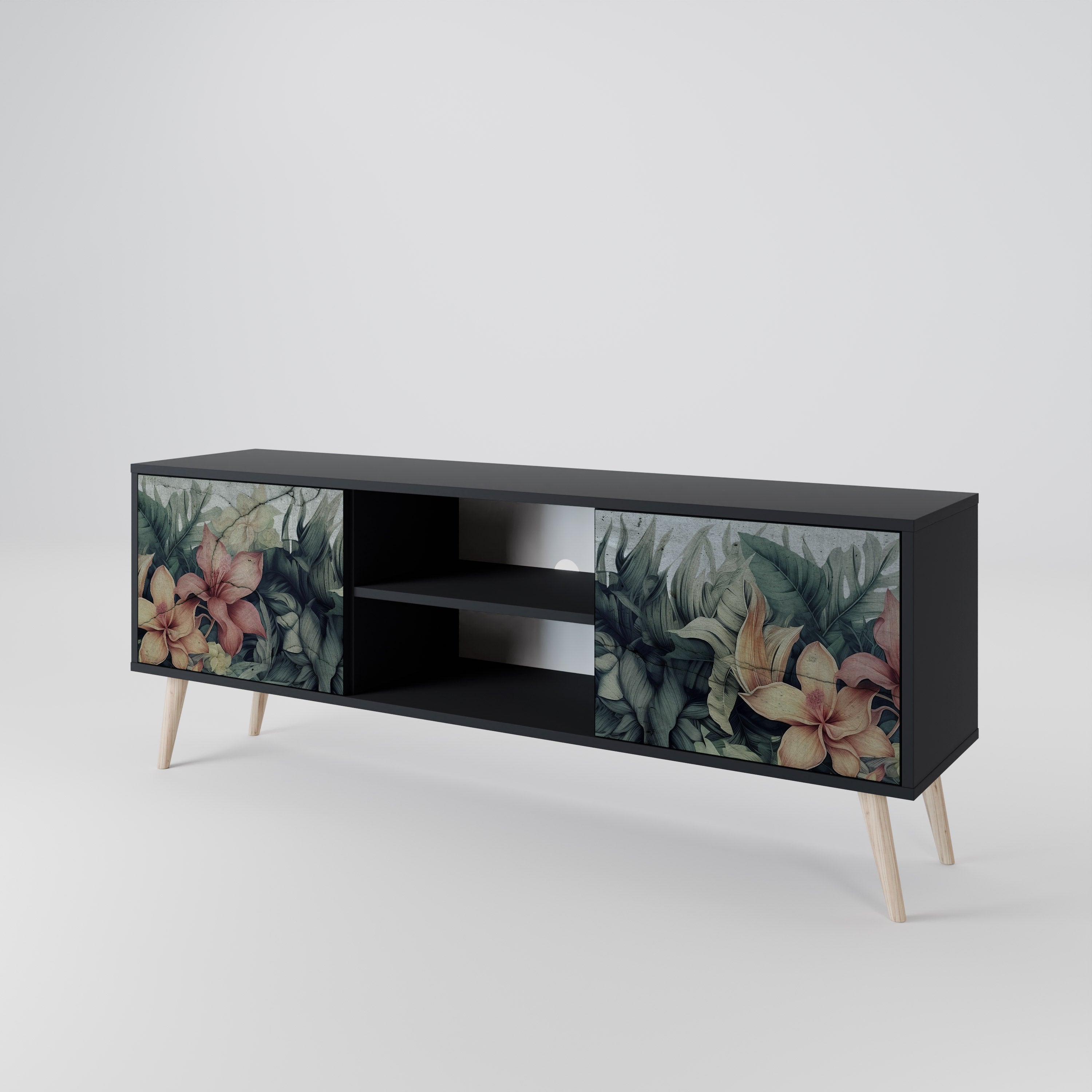 HEAVENLY BLOOM 2-dörrars TV-bänk i svart finish