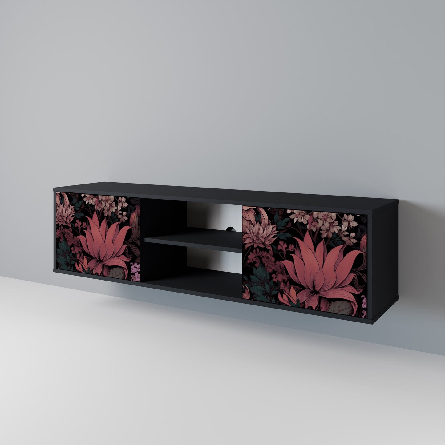 FLORAL WHISPER 2-dörrars TV-bänk i svart finish