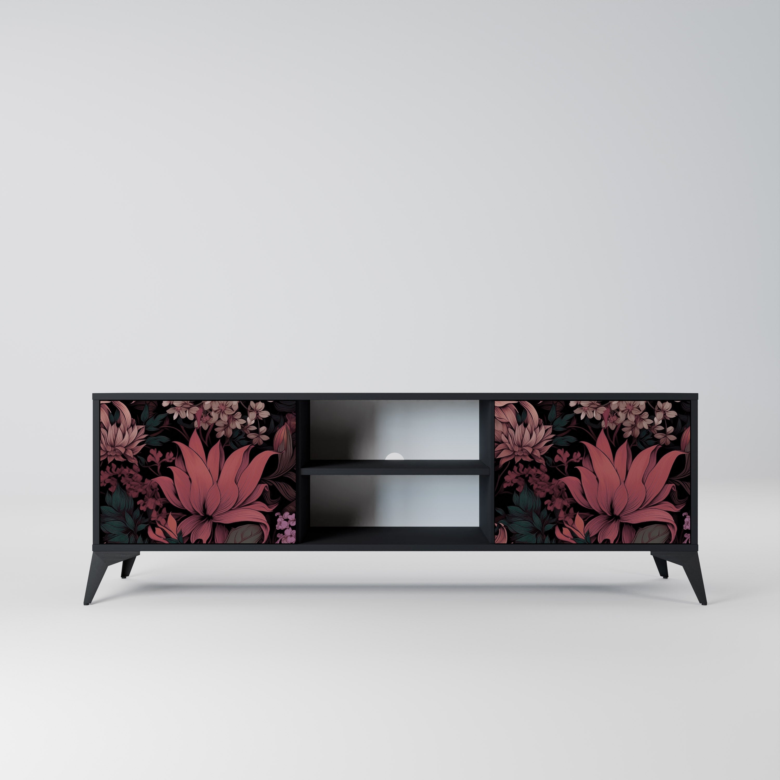 FLORAL WHISPER 2-dörrars TV-bänk i svart finish