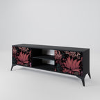 FLORAL WHISPER 2-Door TV Stand in Black Finish