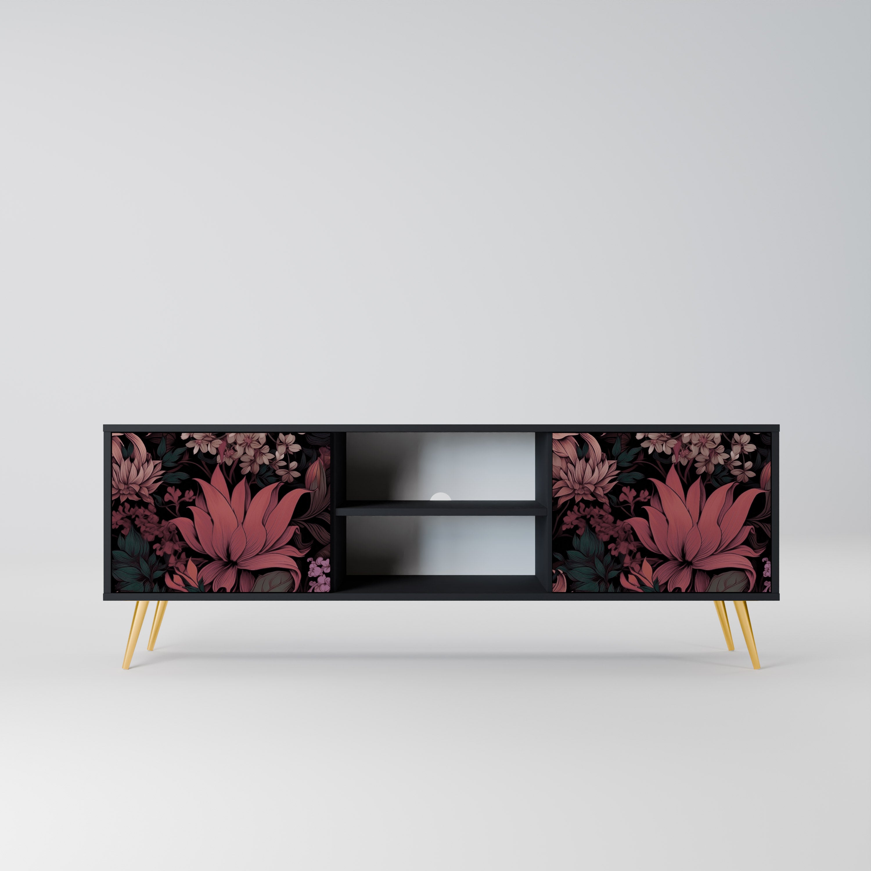 FLORAL WHISPER 2-dörrars TV-bänk i svart finish