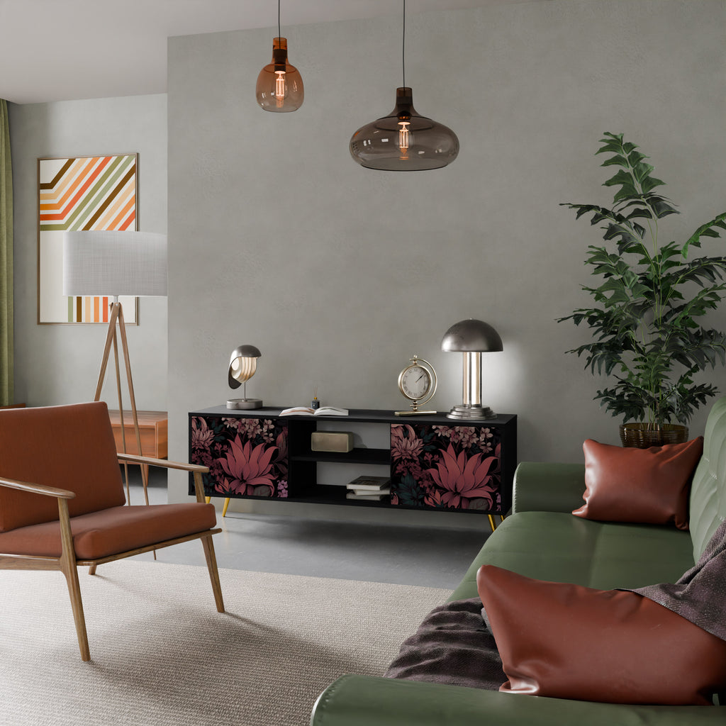 FLORAL WHISPER 2-dörrars TV-bänk i svart finish