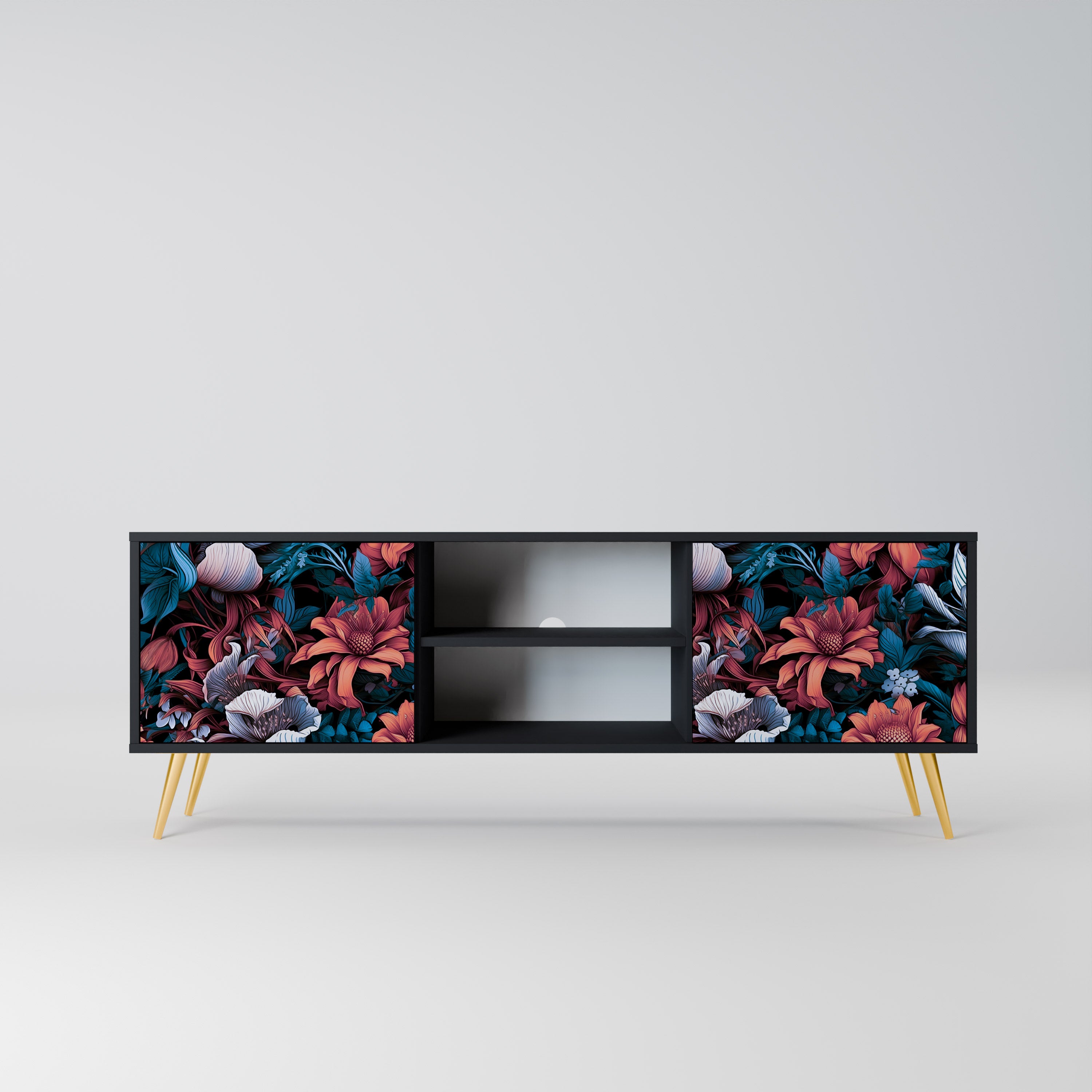 ETHEREAL BLOSSOMS 2-dörrars TV-bänk i svart finish