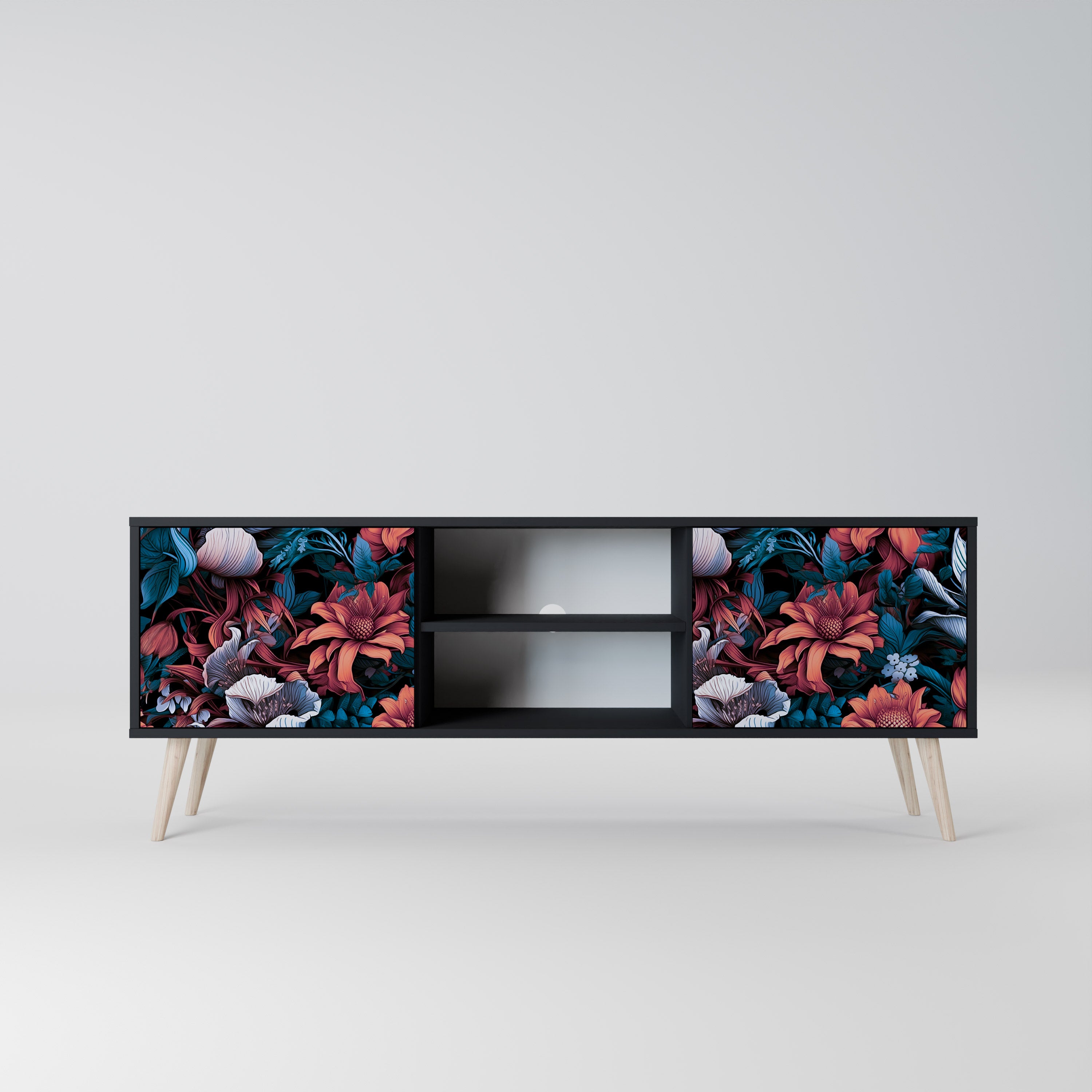 ETHEREAL BLOSSOMS 2-dörrars TV-bänk i svart finish