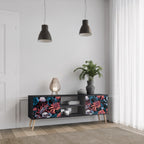 ETHEREAL BLOSSOMS 2-Door TV Stand in Black Finish