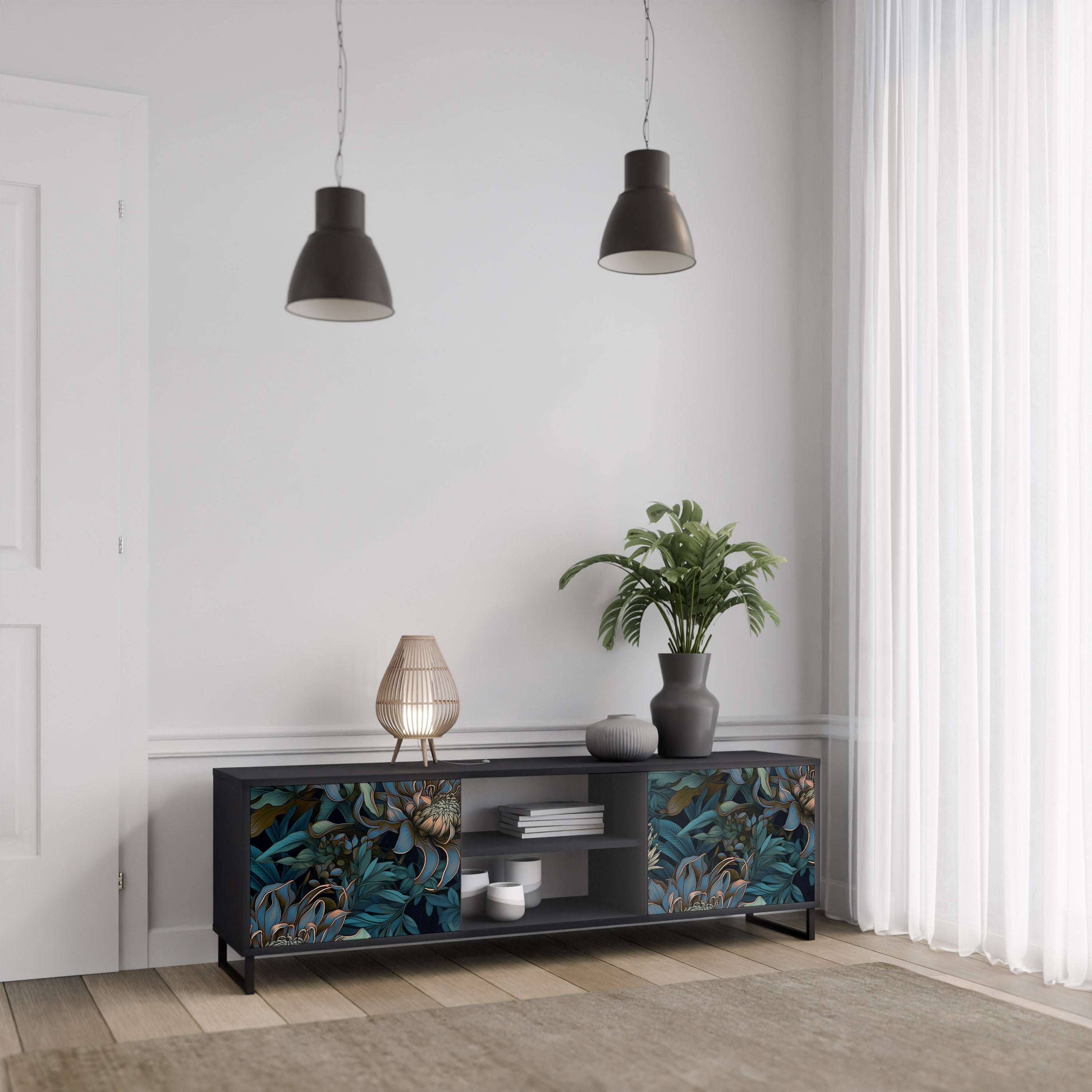 TWILIGHT BLOOM 2-dörrars TV-bänk i svart finish